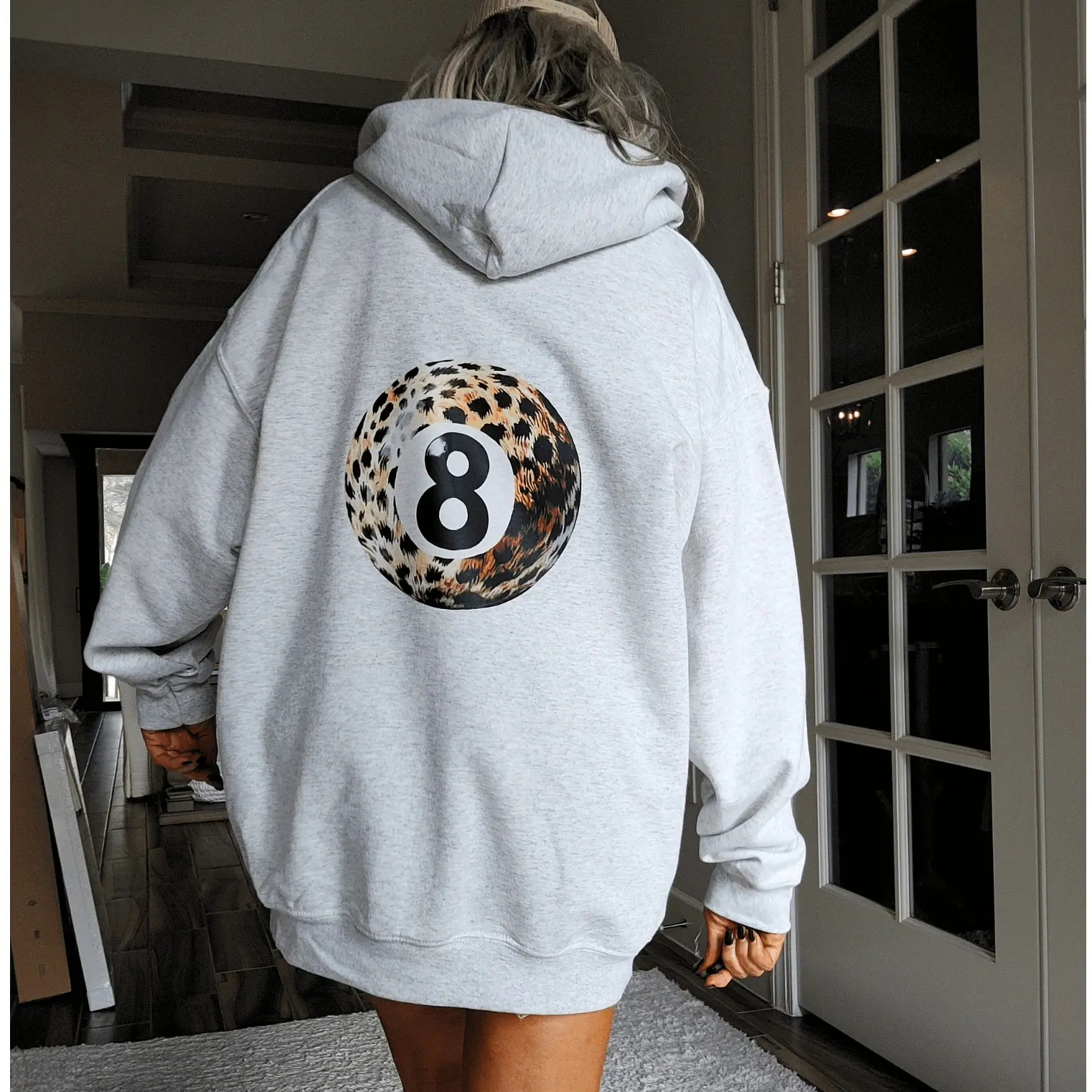 Leopard 8 Ball Hoodie Trendy Aesthetic Oversized Eight Ball Animal Print Lucky Y2K Style Preppy Billiards Hoodie Good Luck Sweatshirt - Womenswear