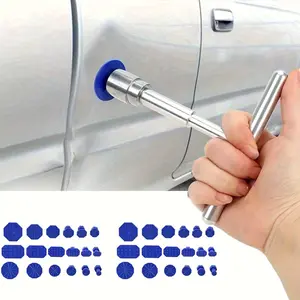 Car Dent Repair Tool Set, Silver Color T-Handle, 36 Blue Pull Rings, Durable Industrial Quality, Perfect Body Repair Kit