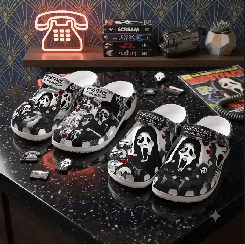 (No Box) No You Hang Up Halloween Clogs Shoes, Gothic Occult Casual Footwear, Halloween Fantasy Graphic Clogs, Unisex Clogs Shoes, Comfortable Slip On Garden Sandals, Casual Lightweight Clog Shoes for Women Men & Kids