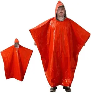 Outdoor camping and mountaineering emergency raincoat, aluminum foil life blanket, heat-resistant emergency raincoat (US, Alpha, X-Large, Regular, Long, 40, orange)