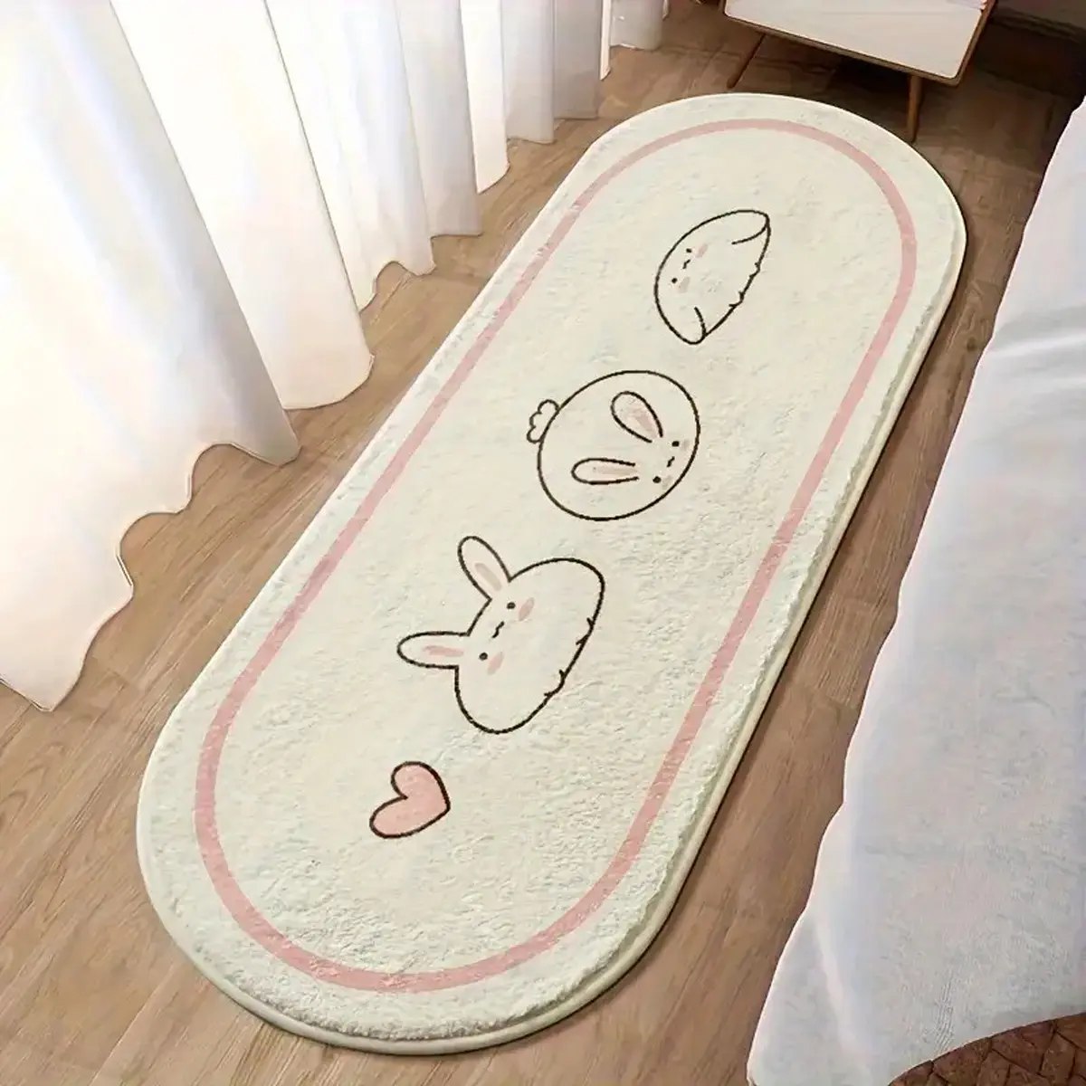 Cute Rabbit Bedside Carpet, Modern Minimalist Style Girls Room Decor Rug, Soft Thick Plush Fluffy Bedroom Rug, Super Fluffy Rug for Living Room Bedroom Porch Bathroom Hallway, Home Decorative Rug