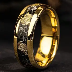 Men’s 8mm Fashion Ring – Meteorite-Inspired Stone Inlay | Wedding & Anniversary Jewelry