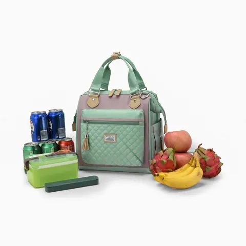 Women's Nylon Insulated Lunch Bag - Multi-Function, Lightweight Cooler with Wide-Open Access, Leakproof Design, Cup Holder, Shoulder Strap for Picnic, Work (Food Storage Tote Bag)