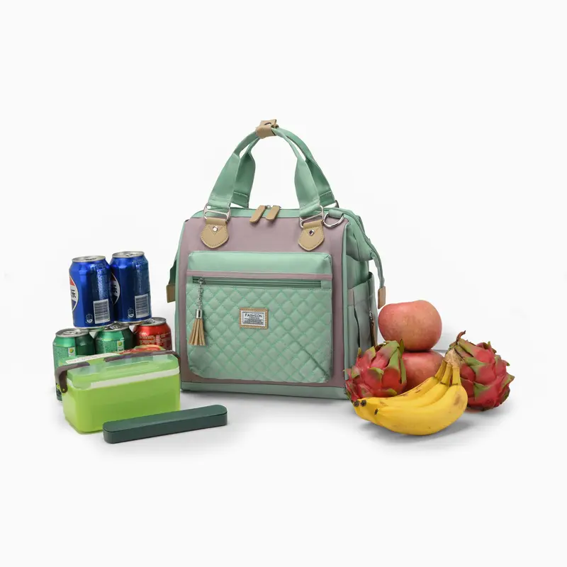 Women's Nylon Insulated Lunch Bag - Multi-Function, Lightweight Cooler with Wide-Open Access, Leakproof Design, Cup Holder, Shoulder Strap for Picnic, Work (Food Storage Tote Bag)