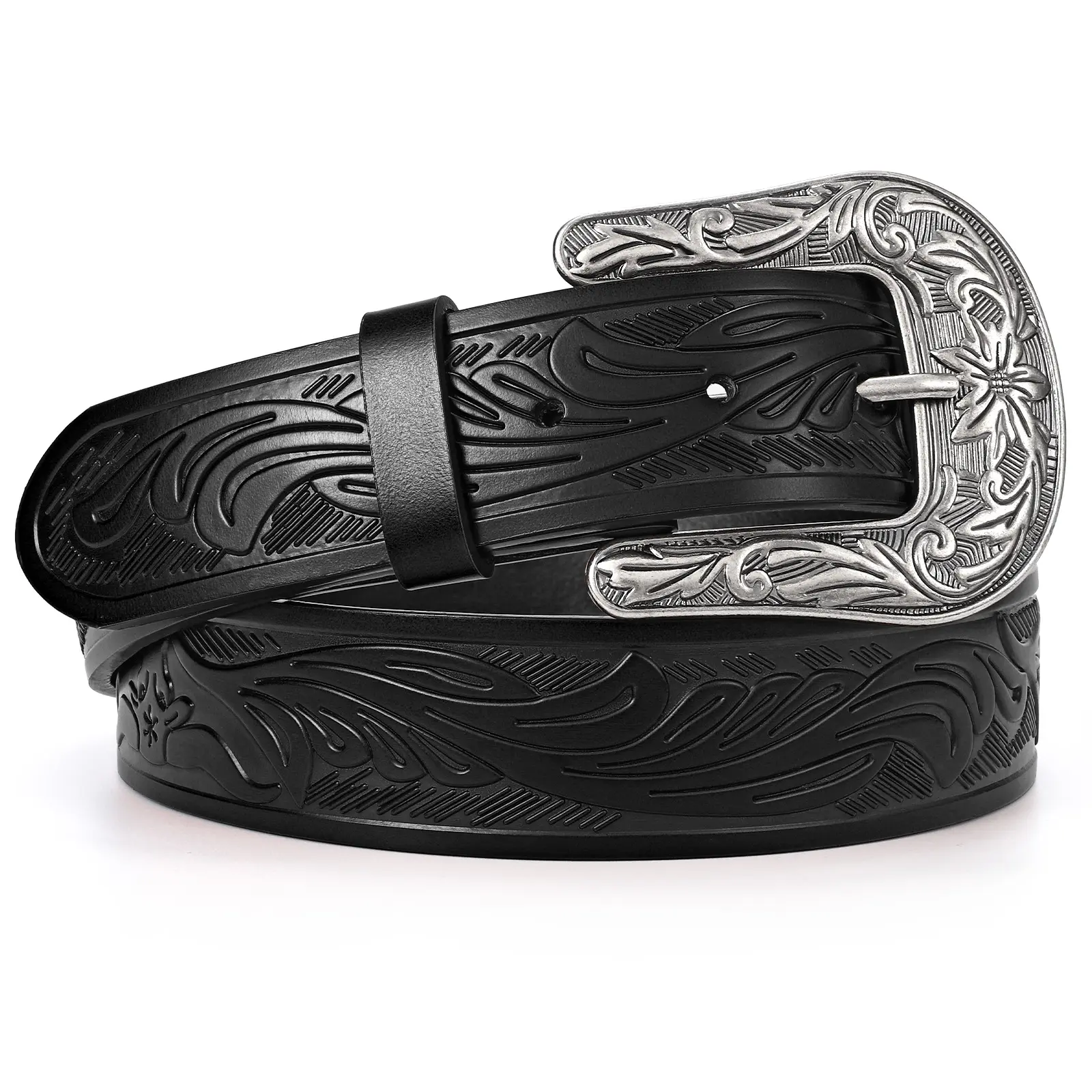 Western Cowboy Belt Engraved Leather Belt Buckle ,Vintage Cowboy Belts for Men Women, Country Belt for Jeans