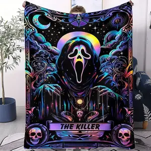 Fade Resistant Soft Flannel Plush Blanket - Skeleton Print, Retro Look, Warm, Lightweight, Cozy, 1 Single-Sided Printed, Suitable for Adult Beds