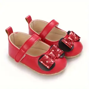 0-1 year old baby toddler shoes, princess shoes, bowknot little leather shoes, cute non-slip soft-soled baby shoes