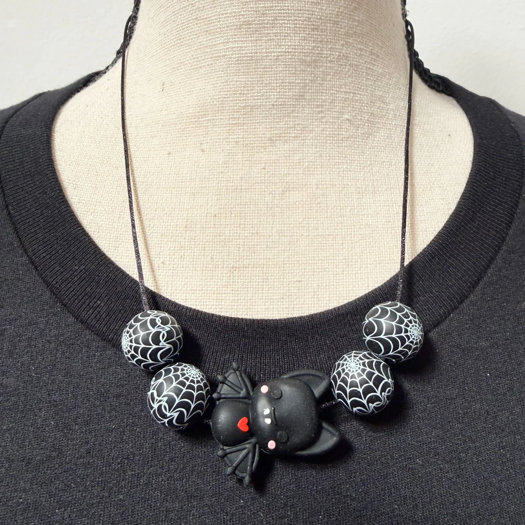 Teething Necklace with Spooky Bat & Spiderweb Silicone Beads, Sensory Jewelry for Babies and Adults, 20" Affordable Fashion Accessory, Spooky Aesthetic, Toddlers, Bat & Web, 20" From End To End, 5 Years And Upwards, Halloween Aesthetic, Nylon, Sensory Iss