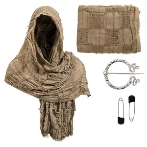 Distressed Post-Apocalyptic Desert Scarf Shawl - Faux Tattered Cloak Wrap & Head Cover for Wasteland Cosplay, Medieval LARP, and Ruins-Themed Events.
