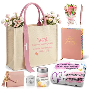 Women's Faith & Work Gift Set — Includes: Canvas Tote Bag, Water Bottle/Throw Blanket, Notebook, Card Holder, Aromatherapy Item, and Mini Bible.,Can Be Used As Birthday, Christmas, Mother's Day, Valentine's Day Gifts for Family, Friends
