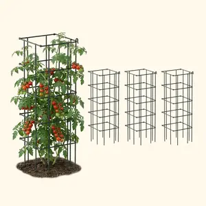 Vego Garden FlexGrow Tomato Cage 11.5" Square Extra-Thick Galvanized Wire Stackable for Heavy Harvests Up to 33 lbs