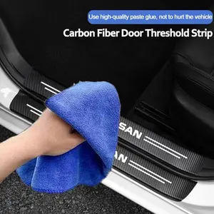 For Nissan Car Door Threshold Carbon Fiber Door Sill Protection Strip Scuff Plate Decorative Sticker Badge Accessories