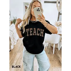 Teacher Shirt, Leopard Teach Tee, Animal Print Varsity Letters Teacher TShirts, Teacher Appreciation Gifts, Graduation Gift for Teacher，tee