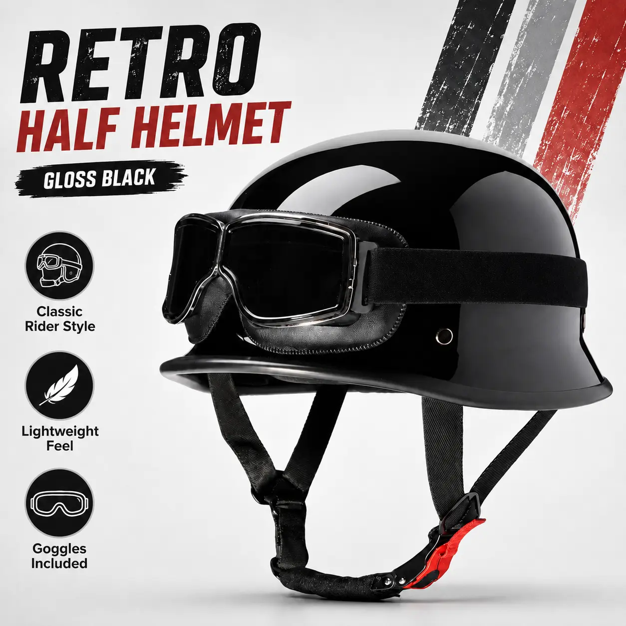 3C Approved Retro Trooper Motorcycle Half Helmet - Lightweight, Breathable Safety Riding Gear for Cruiser, Electric Bike Daily Use, Protective Half Face Gear for Bikers, Father's Day Gift, Safety Riding Helmet