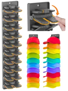 Hat Organizer for Baseball Caps  with Built-in Spring Clips - Wall Mounted Closet Hat Rack Holder,Storage for Door/Closet Display Hat Racks Hanger (Strong Adhesive & Screws) Matte Black