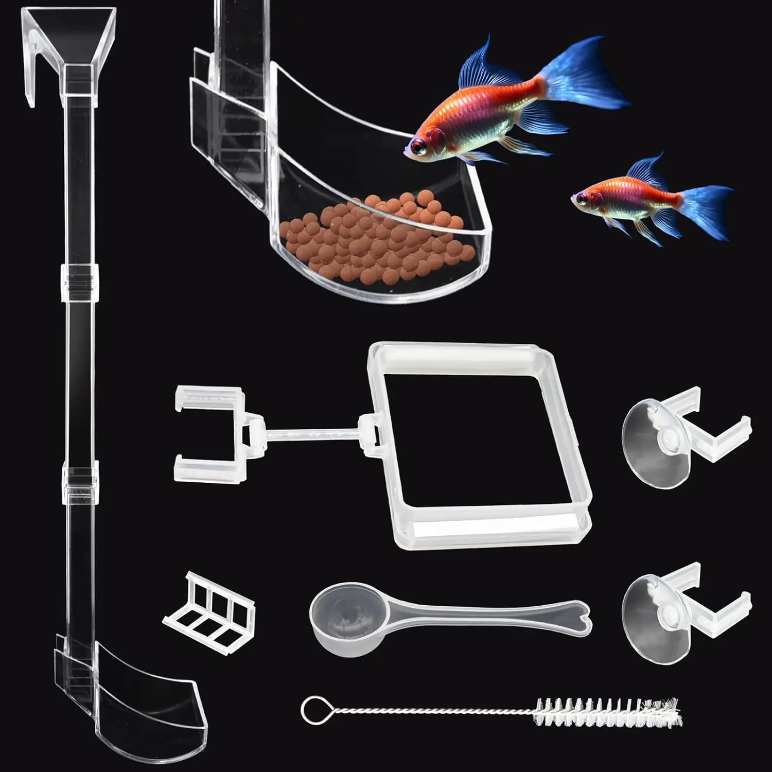 Shrimp Feeder Tube and Dish Set - Aquarium Fish Feeder with Feeding Ring and Cleaning Brush -   Scattering
