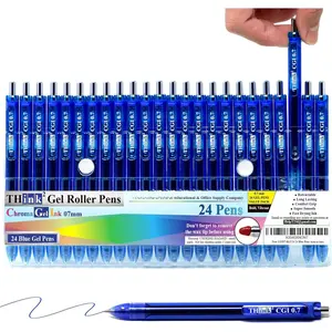 [24 Pens - Blue Ink] Think2 0.7mm CGI Retractable Gel Pens. (24 Blue) Medium Point Rollerball Pens with Smooth Quick Drying Ink.