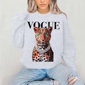 Vogue leopard Crewneck Sweatshirt Gildan Everyday Style Super Soft Unisex Fit Streetwear Graphic Top warm Womenswear Casual Printed Long Sleeved