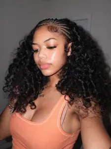 13x4 Lace Front Premium Human Hair Half Braid Half Curl Wig, Handmade Twisted Deep Wave, Medium Length, Dense Cornrow Jerry Curl, Human Hair Wigs