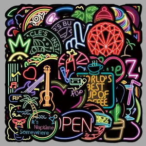 50PCS Waterproof PVC Neon Sign Vinyl Stickers Pack - UV Varnish, Reusable, Transparent - for Kids, Laptops, Phone Cases & Electronic Devices (Phones & Electronics Accessories)