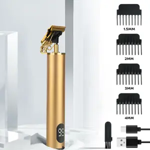 Men's hair clipper, T9 hair clipper, professional electric hair clipper, cordless beard trimmer, electric T-blade hair clipper, zero-gap hair clipper, trimming set with guide comb, gold version (digital display).