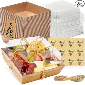 50 Pack Small Charcuterie Boxes with Clear Lids - To Go Paper Mini Charcuterie Box,Disposable Food Containers,5Inch Dessert Boxes - Sandwich,Cookie,Sushi,Cake Slice,Strawberries (Brown),Home DIY tool,Hand tool,Tool kit set,Halloween Decor Gifts