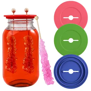 4-Pack Silicone Mason Jar Lids, DIY Candy Making Tools, Easy Clean Reusable Silicone, Safe for Hard Candies, Crystal Sugar Sticks