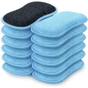 HOMEXCEL 12 Pack Multi-Purpose Scrub Sponges Kitchen, Dish Sponge, Non-Scratch Microfiber Sponge for Efficiently Cleaning Dishes, Pots, and Pans, and More (Blue) HOMEXCEL