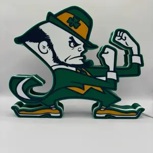 Fighting Irish LED Light Up Sign with USB Power Cord, Green and Orange Design, Character Figure Featuring Sliotar and Shamrock Hat Vibrant Colors