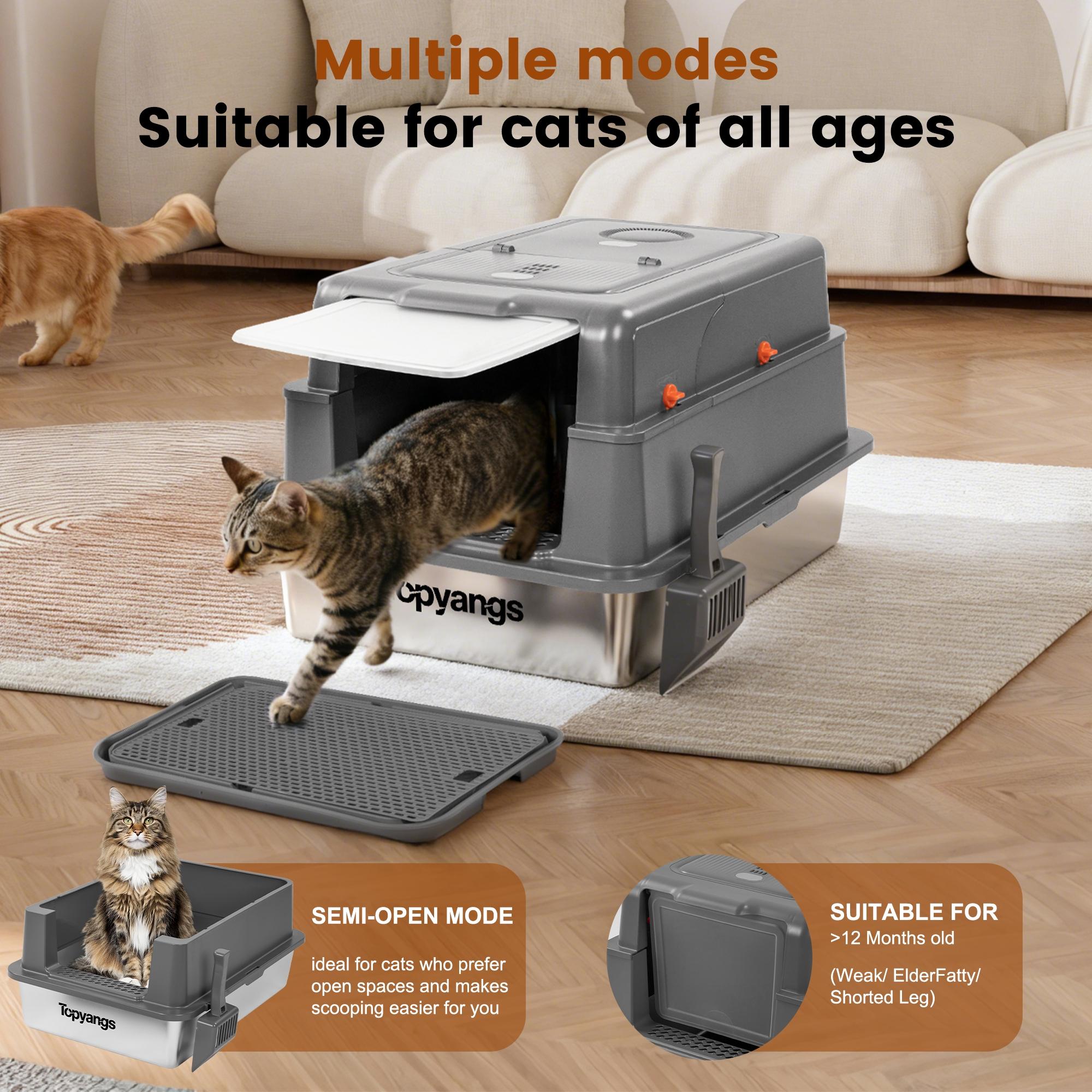TOPYANS Stainless Steel XXXL Extra-Large Cat Litter Box with Lid High-Sided Enclosed Design Leak-Proof & Easy to Clean Ideal for Cats and Large Felines Christmas Gift