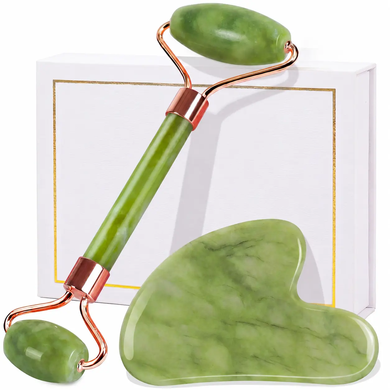 Jade Roller & Gua Sha Set for Face, Cooling & Firming Effect, Sculpting Tool for Jawline & Skin Care, Self-Care Gift for Women & Men