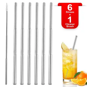 6Pcs Straws with 1 Cleaning Brush and 1 Storage Box, Collapsible Reusable Metal Straws, Travel Essentials