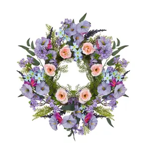 20" Pink Purple Rose Wreath | Spring Summer Front Door Wreath | Artificial Flower Wreath for Home Wall Porch Wedding Party Decor