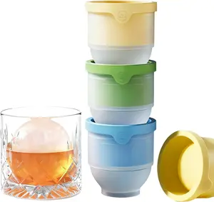 Large Ice Cube Tray with Lid - 8 Pack Giant 6cm Round Ice Cube Moulds for Freezer, Leak-Proof Ice Ball Maker for Drinks, Extra Big Ice Cubes for Whisky, Cocktails (4Pack2Y1G1B)