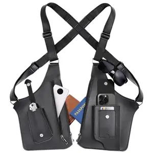 Double Shoulder Armpit Bag for Men Women Leather Vest Bag Multi-Purpose Underarm Pouch Holster Bag for Travel Outdoor Running Cycling Work Daily Use