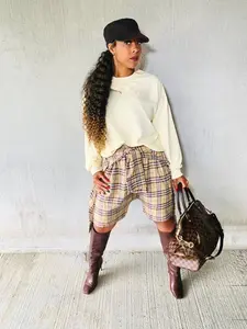 Fly Girl | Plaid Shorts - Knee Length Flannel with Tie Waist Detail & Front Pockets