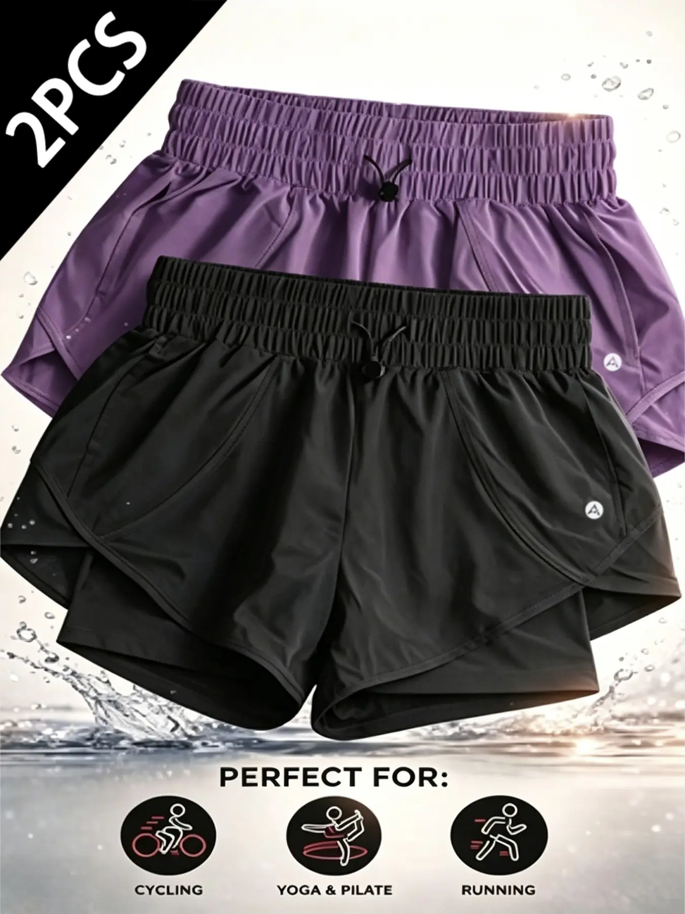 Women's Summer Outdoor Gym Elastic Sporty Active Shorts Set, Quick-Dry Layered Casual Fitness Cycling Shorts, 2-Piece Activewear Sportswear for Women