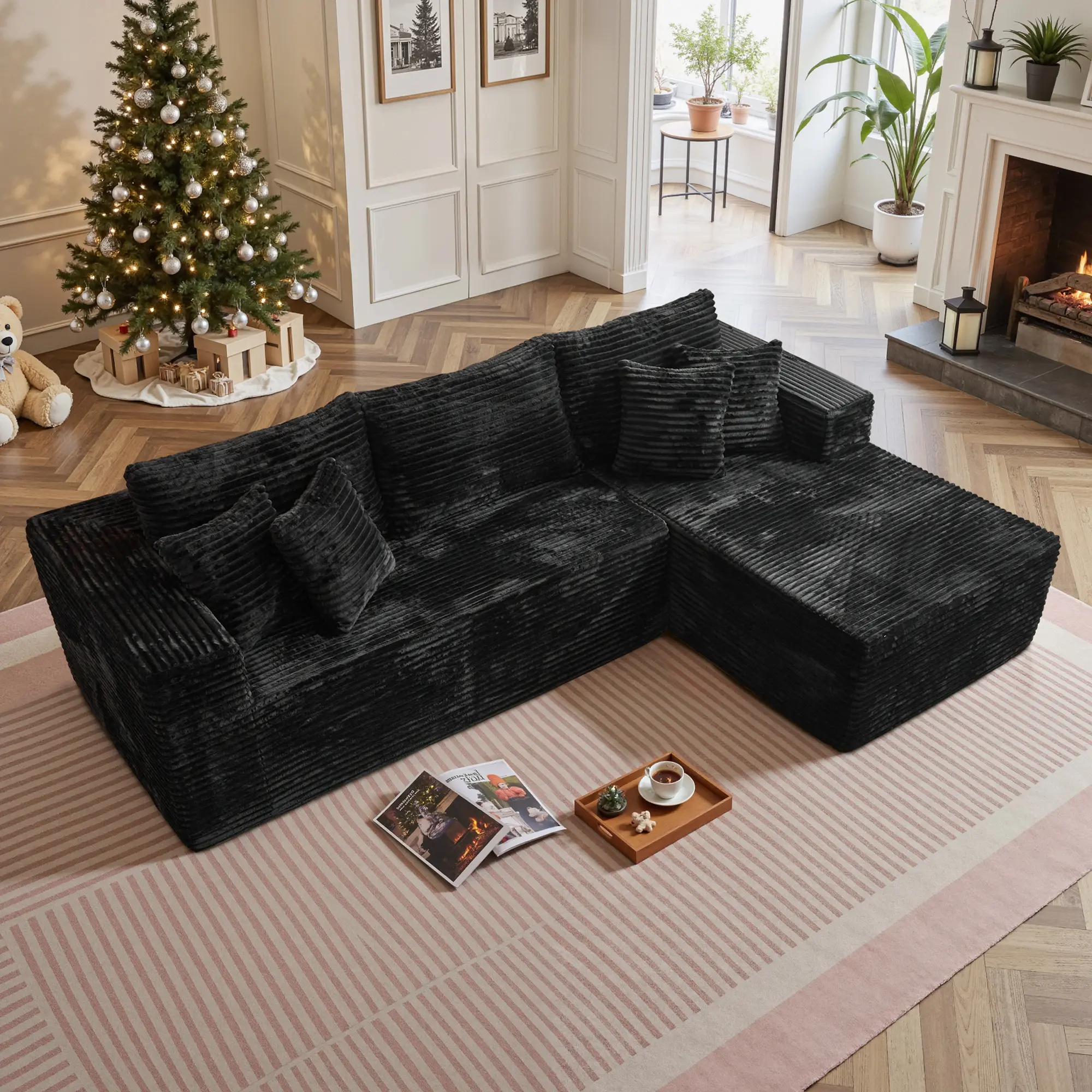 106" Black L-Shaped Sofa, Right Chaise