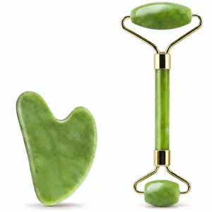 Jade Roller and Gua Sha Set for Face and Jawline, Cooling Facial Massage Tools, Skin Care Routine, Self Care Gift for Women and Men