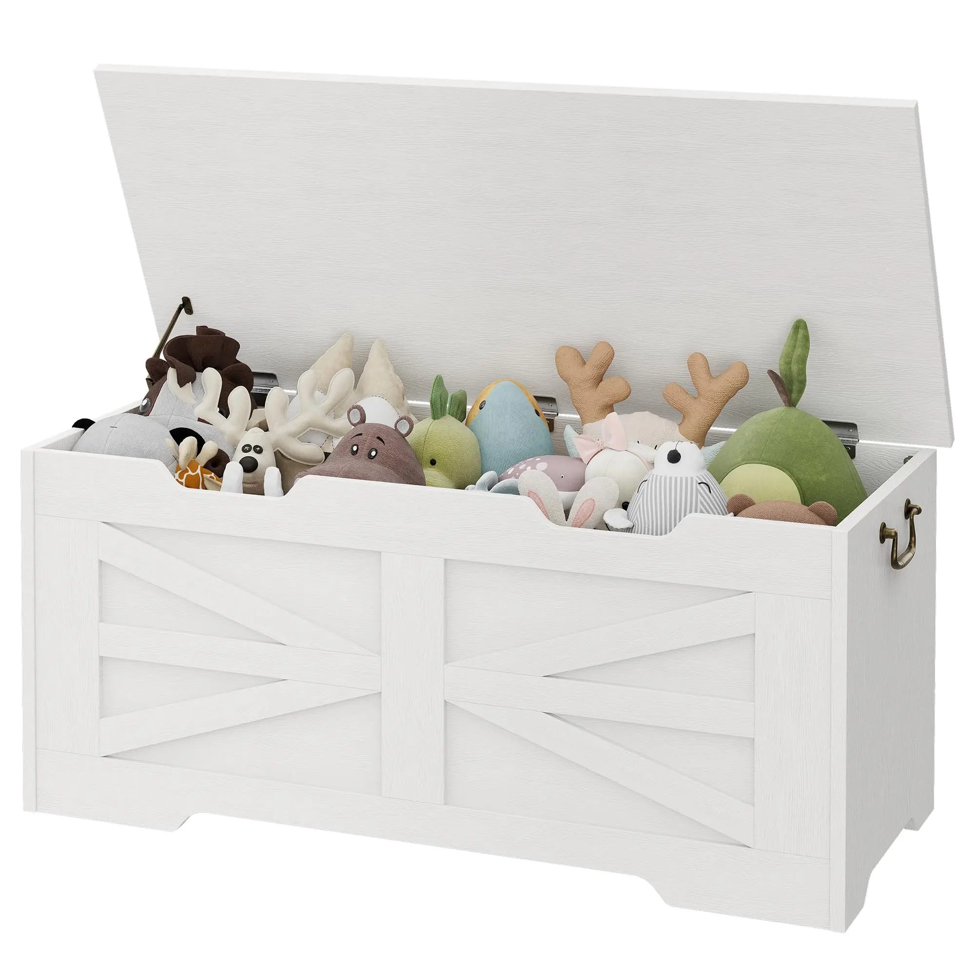 GAOMON 39.4" White Wooden Storage Chest Bench with Safety Hinge, Large Blanket Chest for Living Room – Farmhouse Storage Trunk & Sturdy Entryway Chest for Toys & Clothing