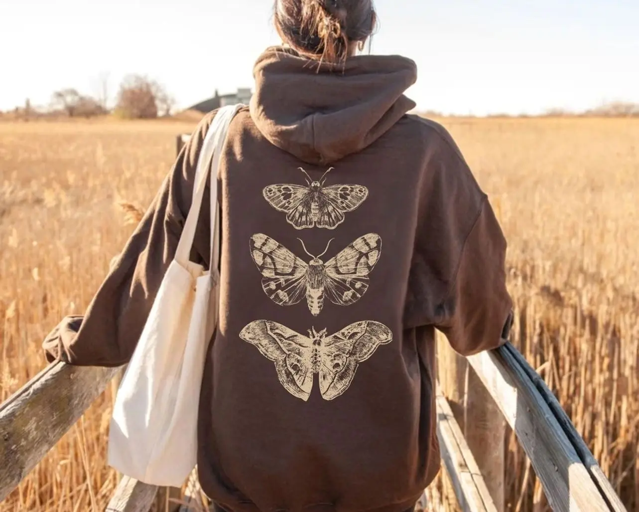Moth Hoodie, Cottagecore Goth Hoodie, Trendy Back Print Hoodie,celestial Mystical Fairycore Hooded