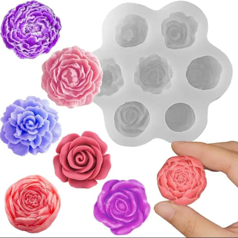 7 Hole Rose Flower DIY Silicone Candle Mold, Candle Molds For Candle Making, Handmade Soap Resin Casting Mould, Home Decor Gift Making Tool, Craft Supplies, Resin Molds Silicone