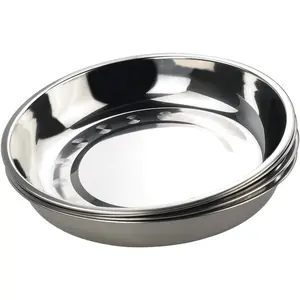 4-Pack 10 INCHES Stainless Steel Round Plate/Camping Metal Dinner Plates