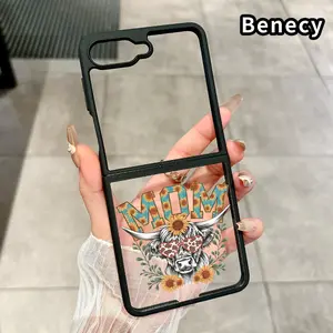 Sunflower Mom Cow Pattern Foldable TPU Phone Case with Axis Guard and Complete Lens Protection for Z Flip 7/6/5/4 Shockproof Silicone Transparent Cover