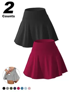 2 Pack Plus Size High Waisted Workout Skort with Pockets, Tennis Yoga Athletic Skirt with Shorts Anti-Exposure, Lightweight Breathable Summer Sports Skorts for Women