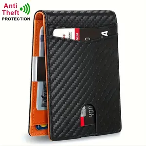 Men's Carbon Fiber Pattern Wallet with Card Slots, Slim Money Clip, RFID Blocking Bifold Wallet, Thin Credit Card Holder Wallet, Business Minimalist 30 years later wallet recto verso legs back to the future Leather itachi MagSafe-Compatible Gunmetal