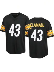 Atonmore Men's 43 Black American Football Jersey Casual Short Sleeved Embroidered Stitching V-Neck T-Shirt Party Rugby Sports Top