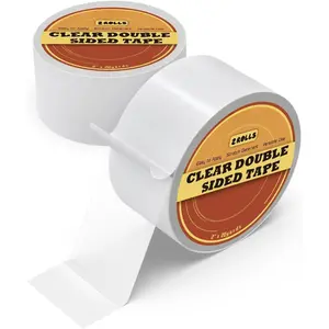 Clear Double Sided Tape 2 Rolls Clear Removable Wall Safe Heavy Duty Double Sides Self Sticky Wall Fabric Tape for Arts, Crafts, Photography, Scrapbooking 2inx20 Yards