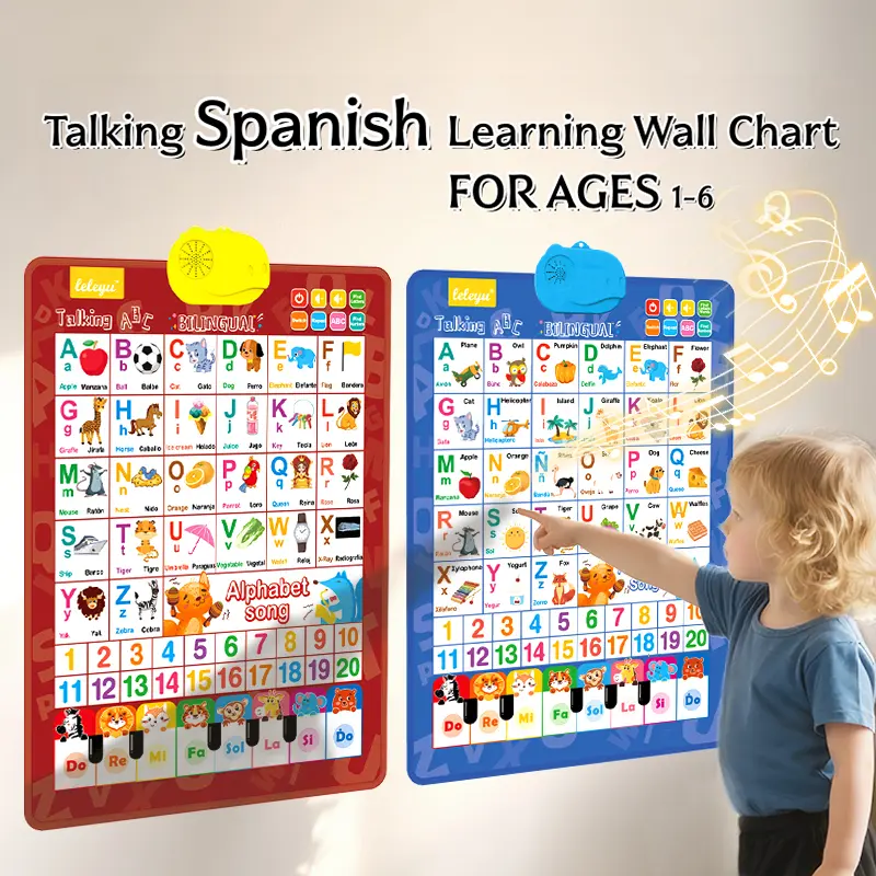 Bilingual ABC Alphabet Learning Chart for Kids, English-Spanish Educational Poster with Numbers & Words, Language Toy Learning Materials Teaching Supplies Visual Learning Tool for Toddlers, Visual Learning Tools