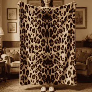 Leopard Print Flannel Throw Blanket, Soft Warm Cozy Blanket, Lightweight Single-Sided Digital Print Animal Pattern Blanket, Multi-use for Sofa, Bed, Travel, Camping, Aesthetic Home Decor, Ideal as a Gift Blanket